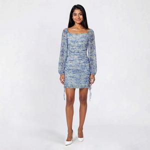 Juniors Jump Long Sleeve Floral Chiffon Square Neck Sheath Dress